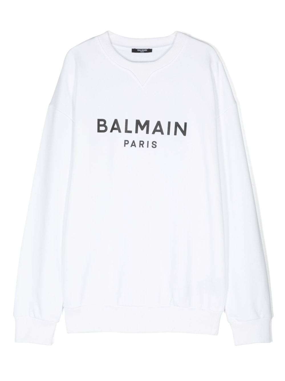 White sweatshirt for boys with black logo
