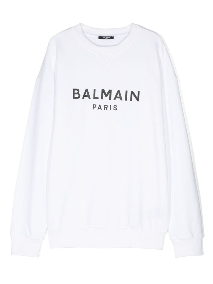 White sweatshirt for boys with black logo