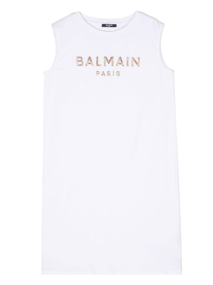 White dress for girls with gold logo