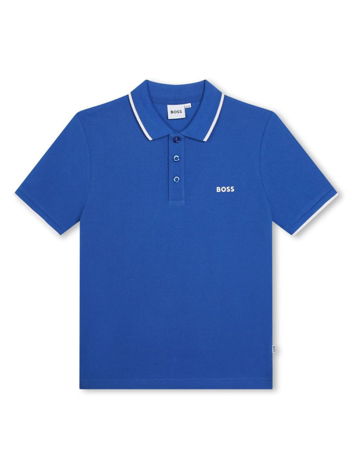 Electric blue polo shirt for boys with logo