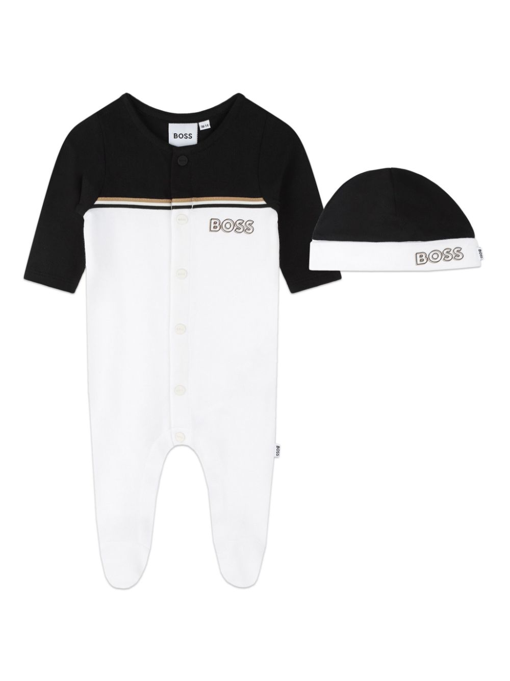 Tutina bianca e nera per neonato con logo