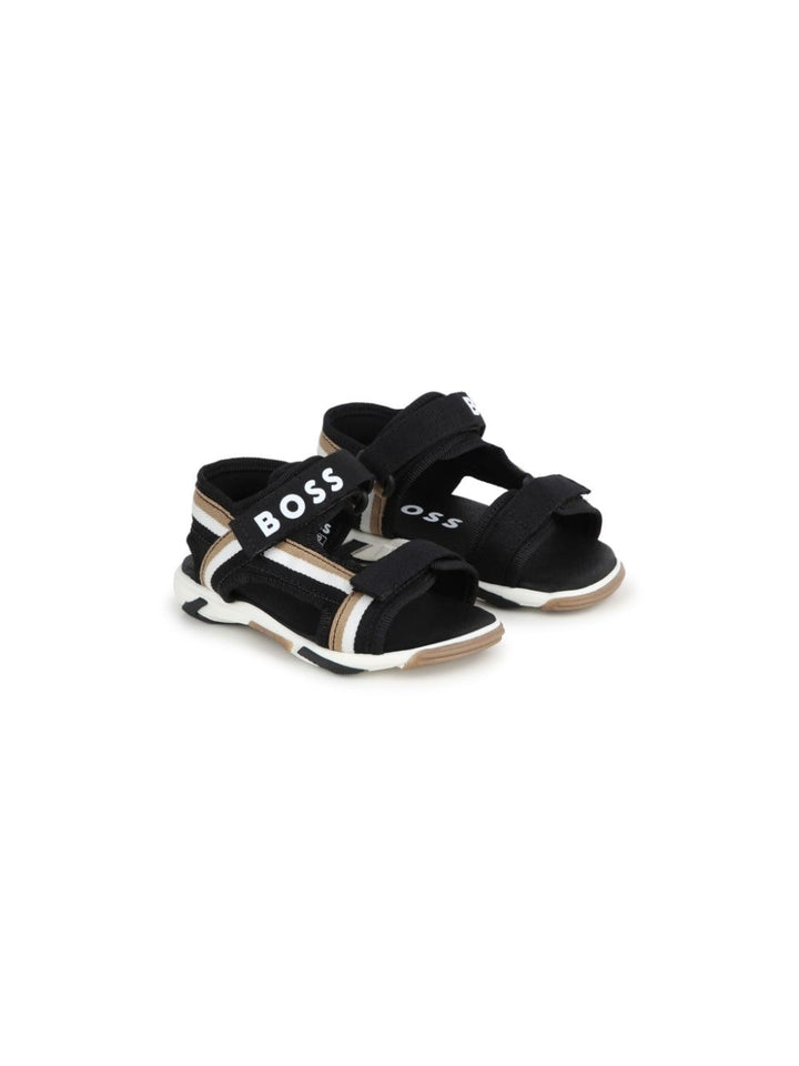 Black sandals for boys with logo