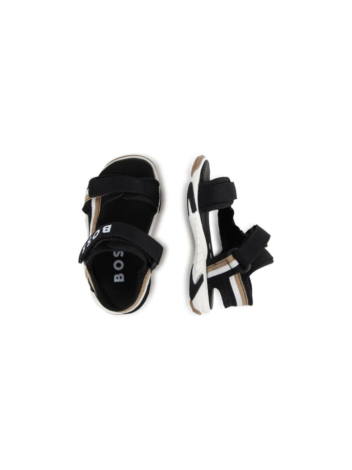 Black sandals for boys with logo