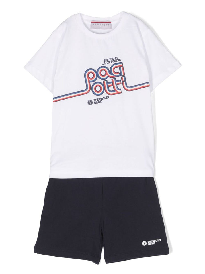 White and blue sports suit for boys with logo