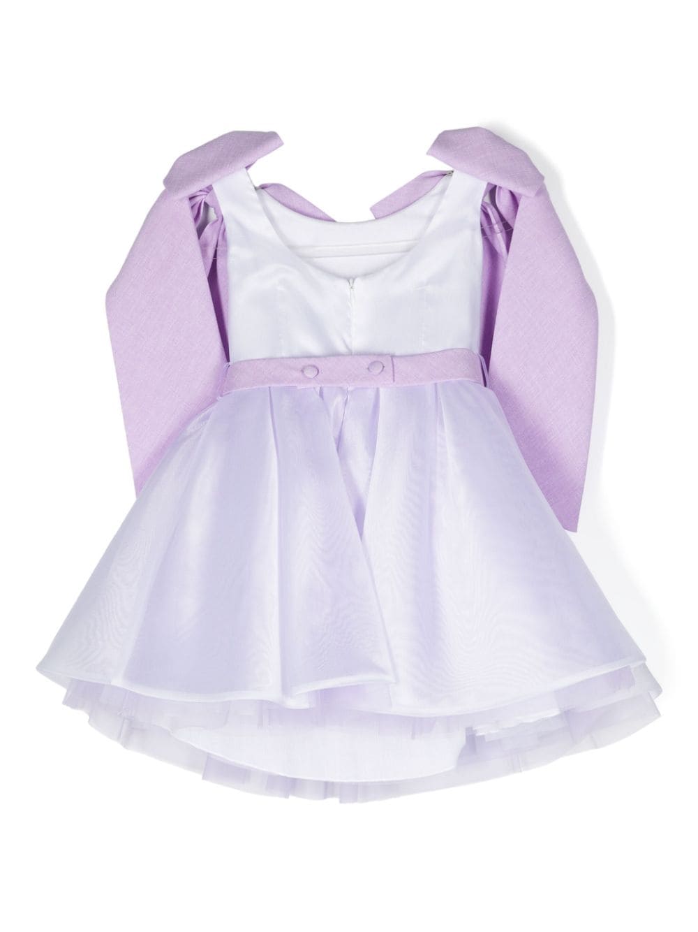 White dress for girls with lavender bow