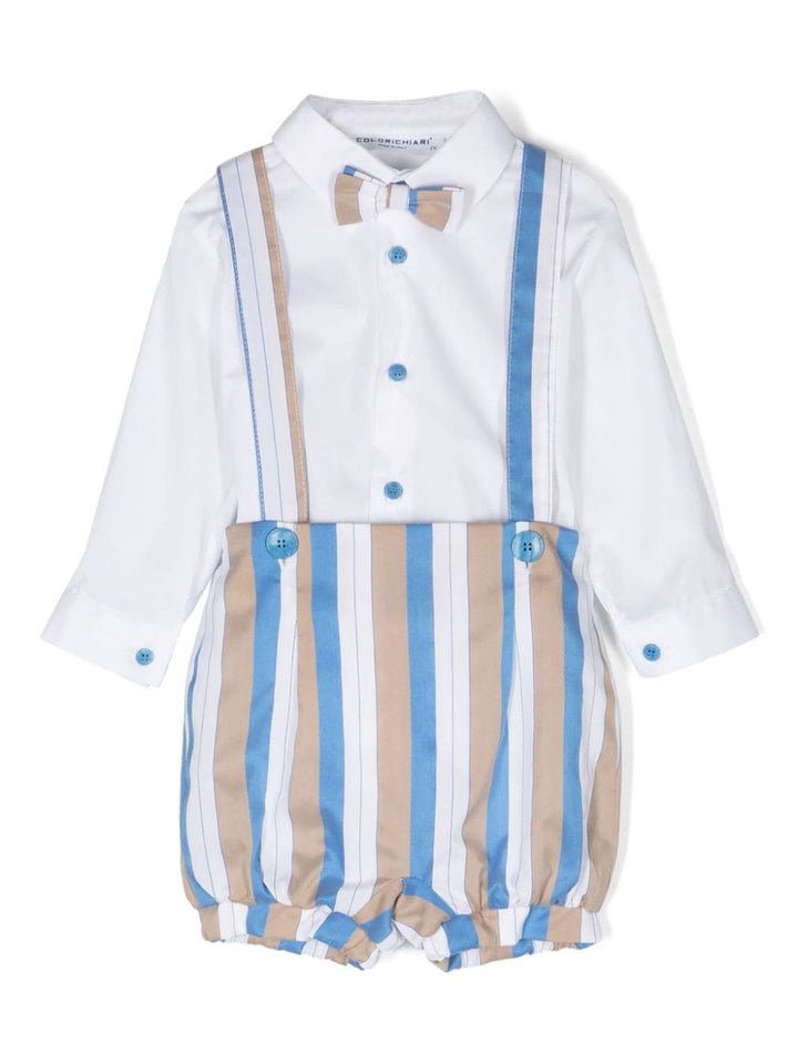 Completo elegante bianco, beige e blu per neonato