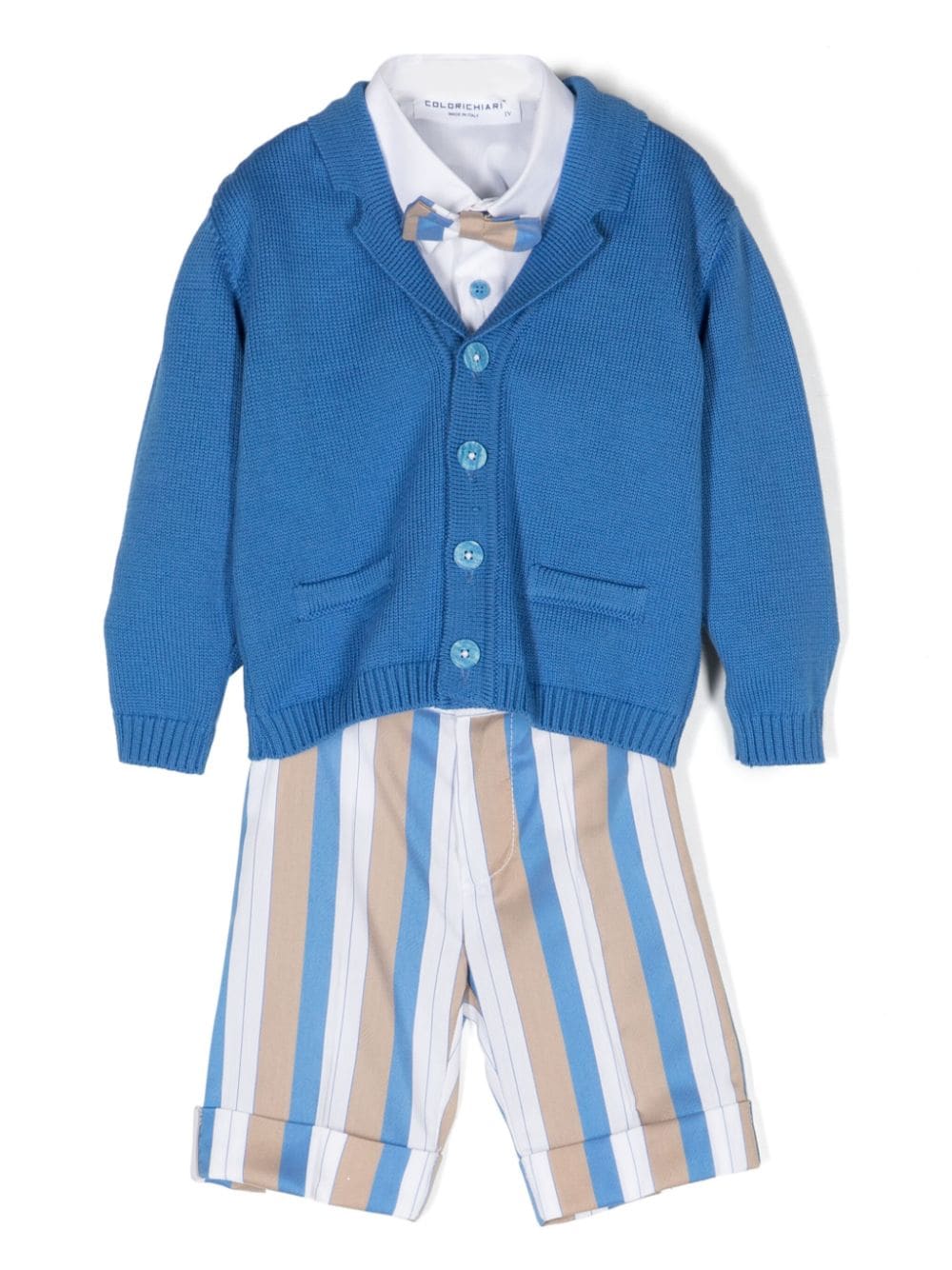 Elegant white, blue and beige outfit for newborns