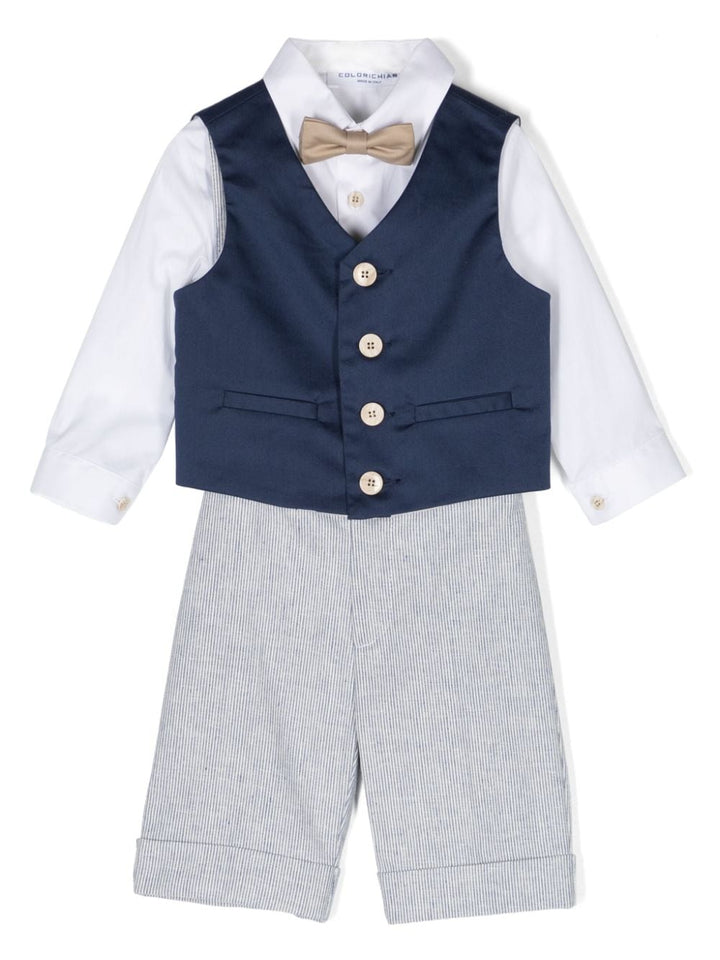 Completo elegante blu e bianco per neonato