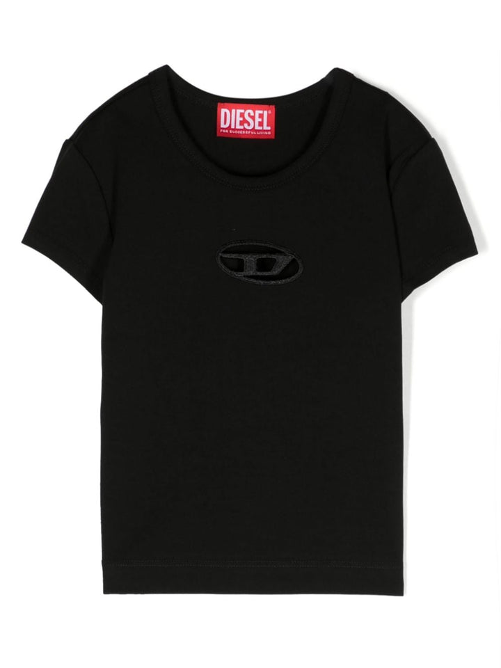 T-shirt nera per bambina con logo