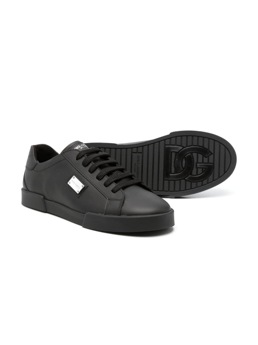 Black leather children's sneakers