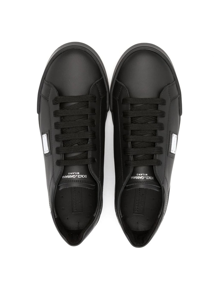 Black leather children's sneakers