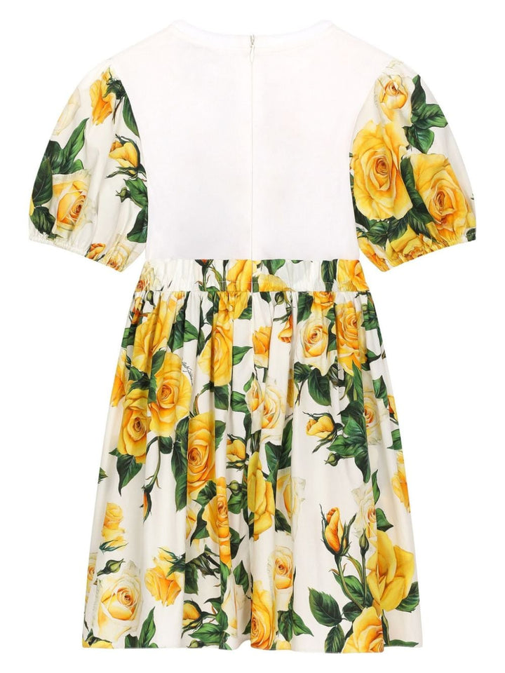 White, yellow and green dress for girls with logo