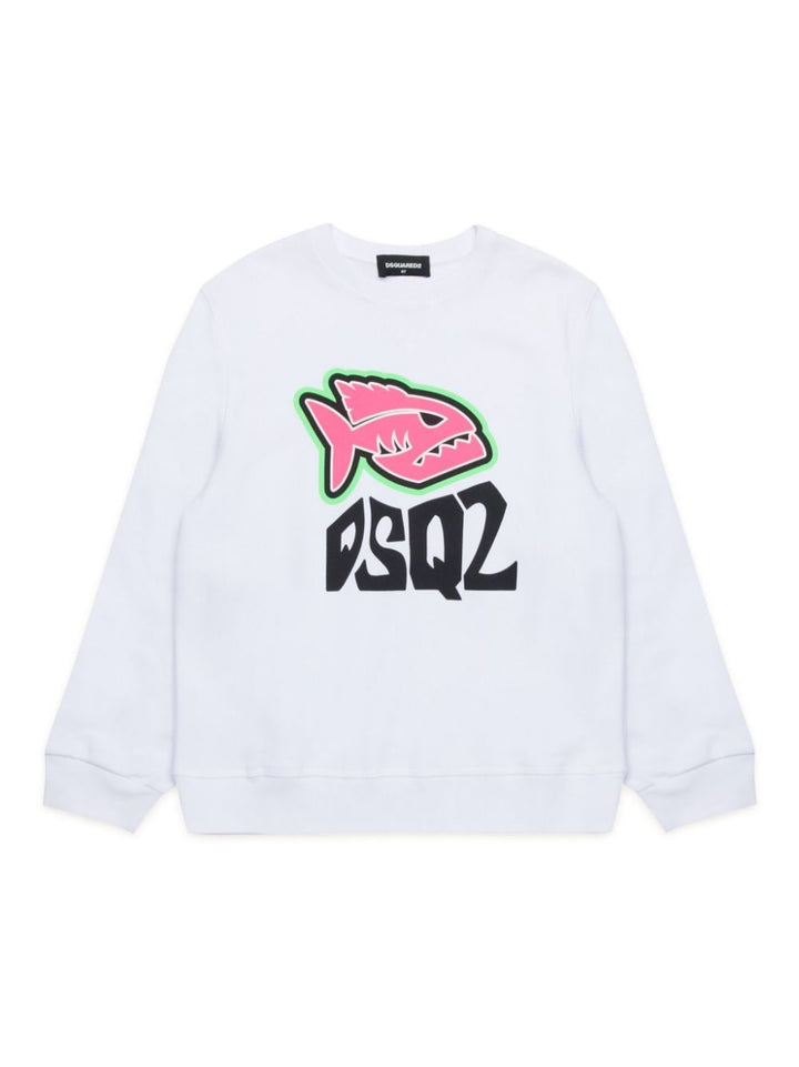 Felpa bianca per bambino con stampa DQ2383D0A2F DQ100 Dsquared2 Kids 
