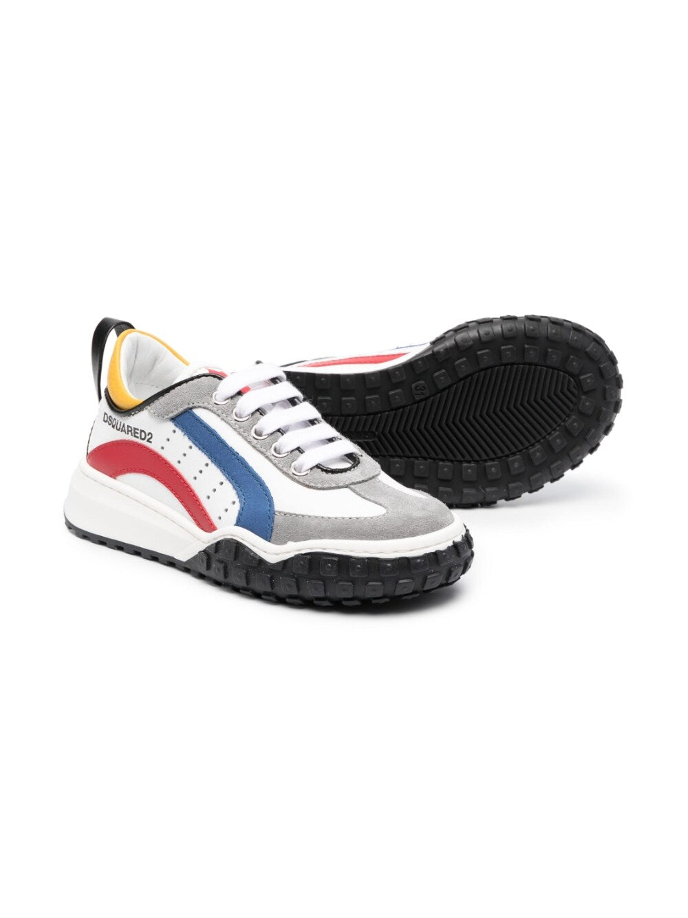 White and multicolored sneakers for children