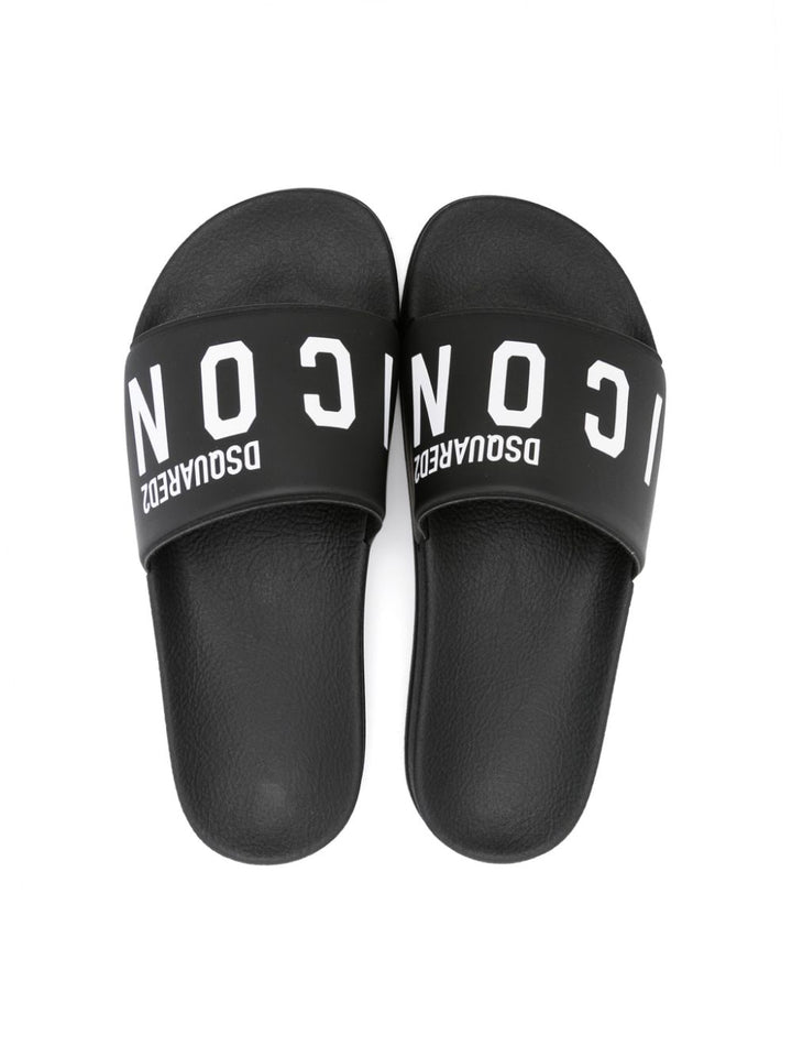 Black slippers for children with logo
