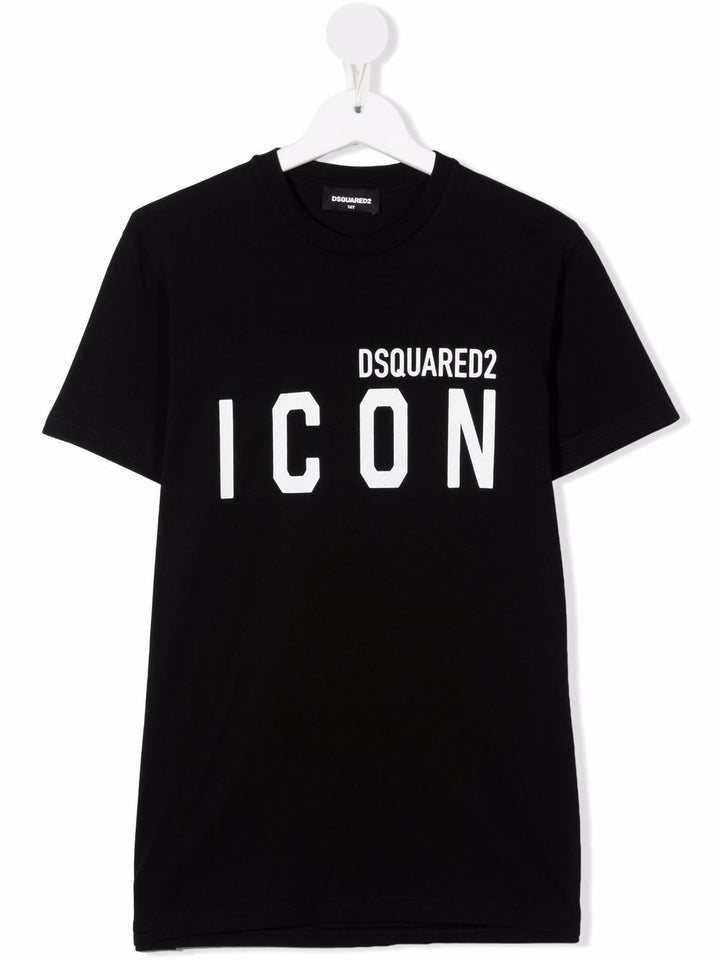T-shirt nera per bambino con logo ICON