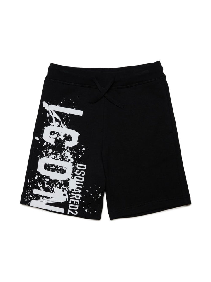 Black Bermuda shorts for boys with ICON logo