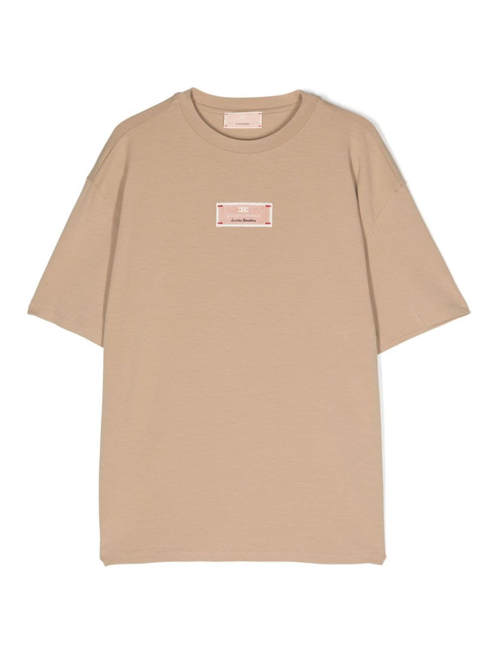 T-shirt beige per bambina con logo EFTS2080JE006 D308 Elisabetta Franchi Kids 