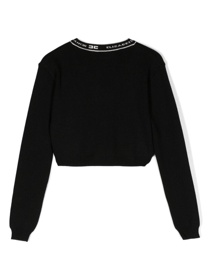 Black cardigan for girls with logo