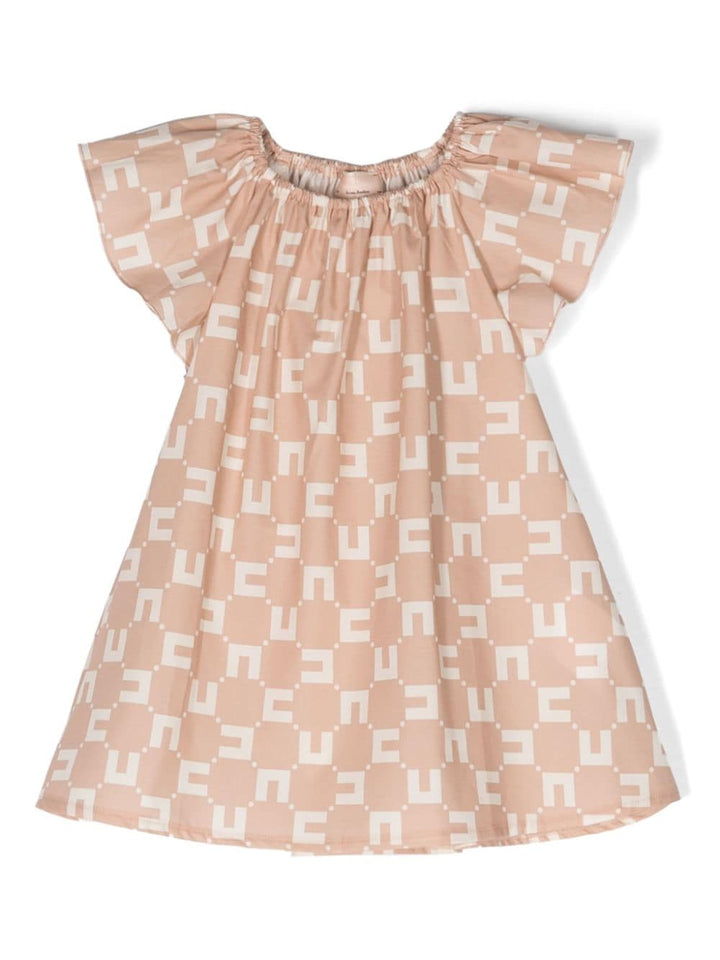 Beige dress for baby girls with all-over logo