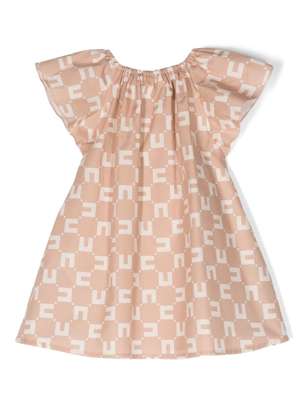 Beige dress for baby girls with all-over logo