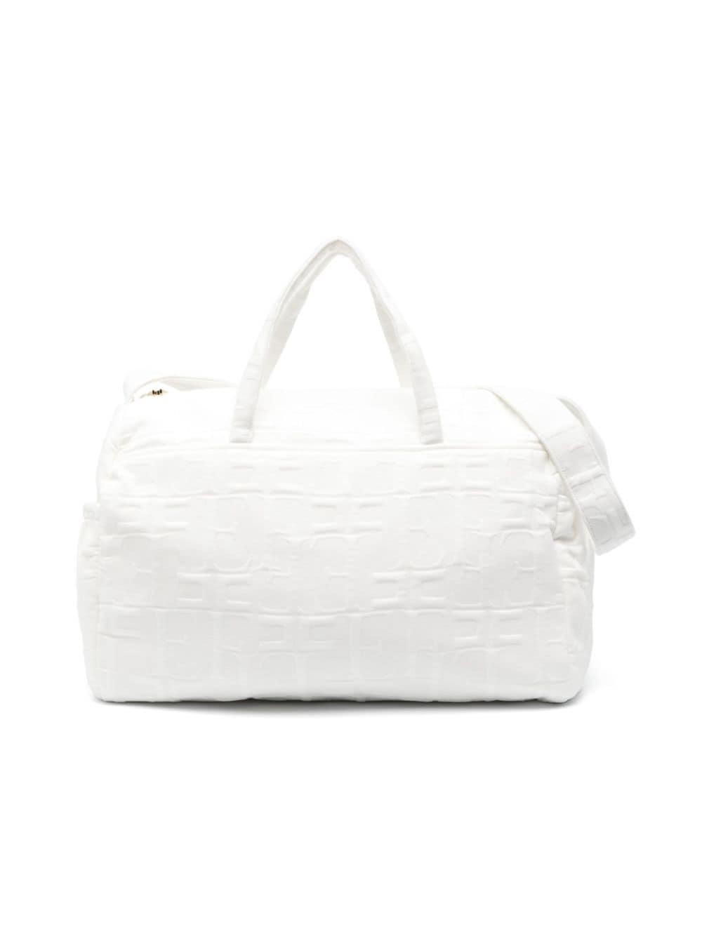 White mum bag with all-over logo