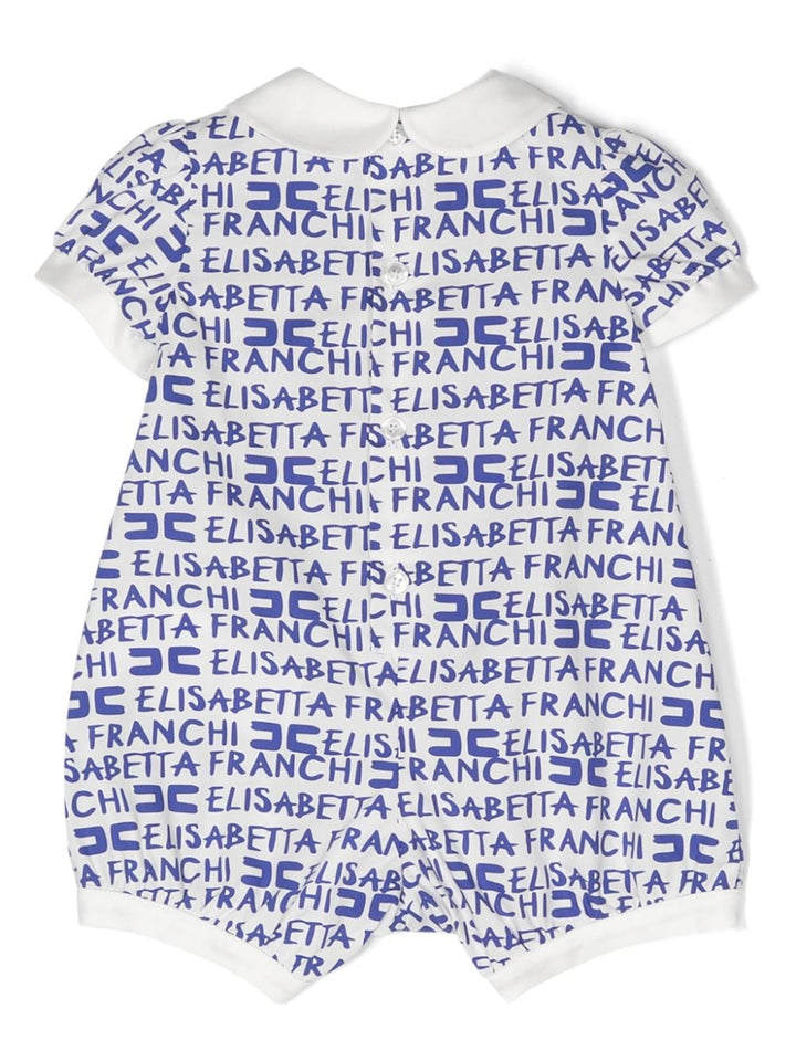 White and blue romper for baby girls with logo