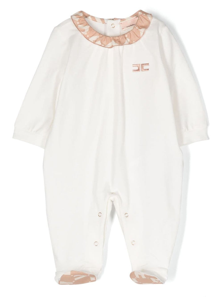 White baby girl onesie with logo