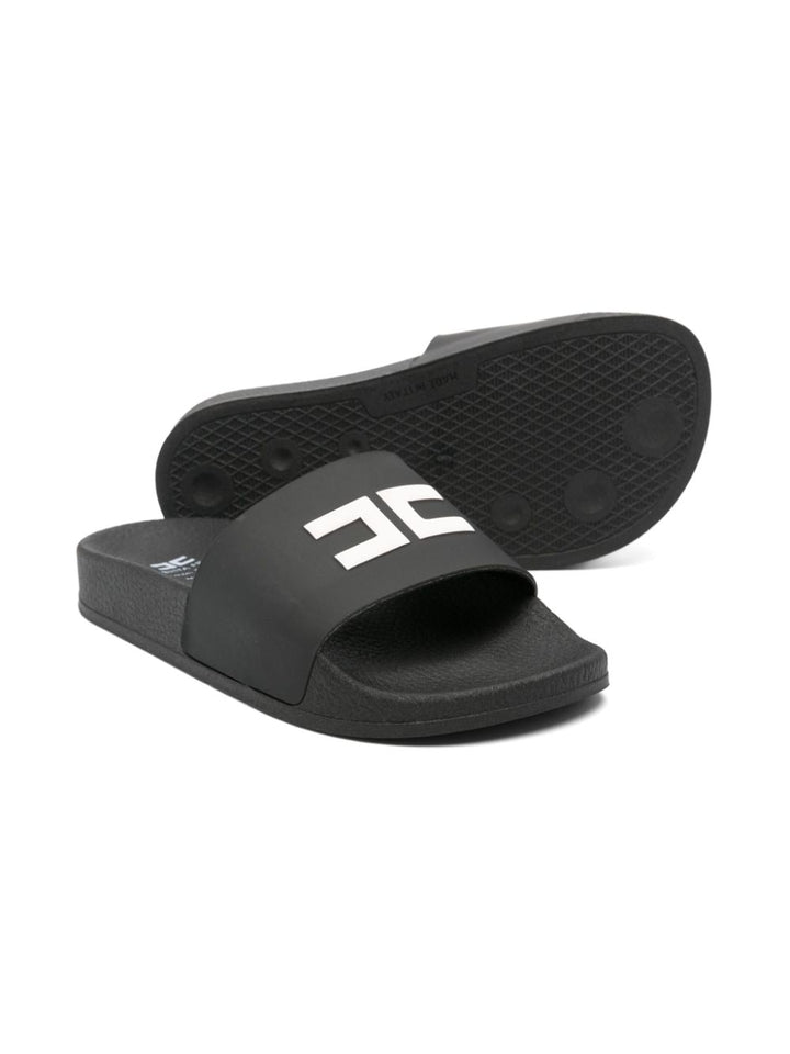 Black slippers for girls with logo