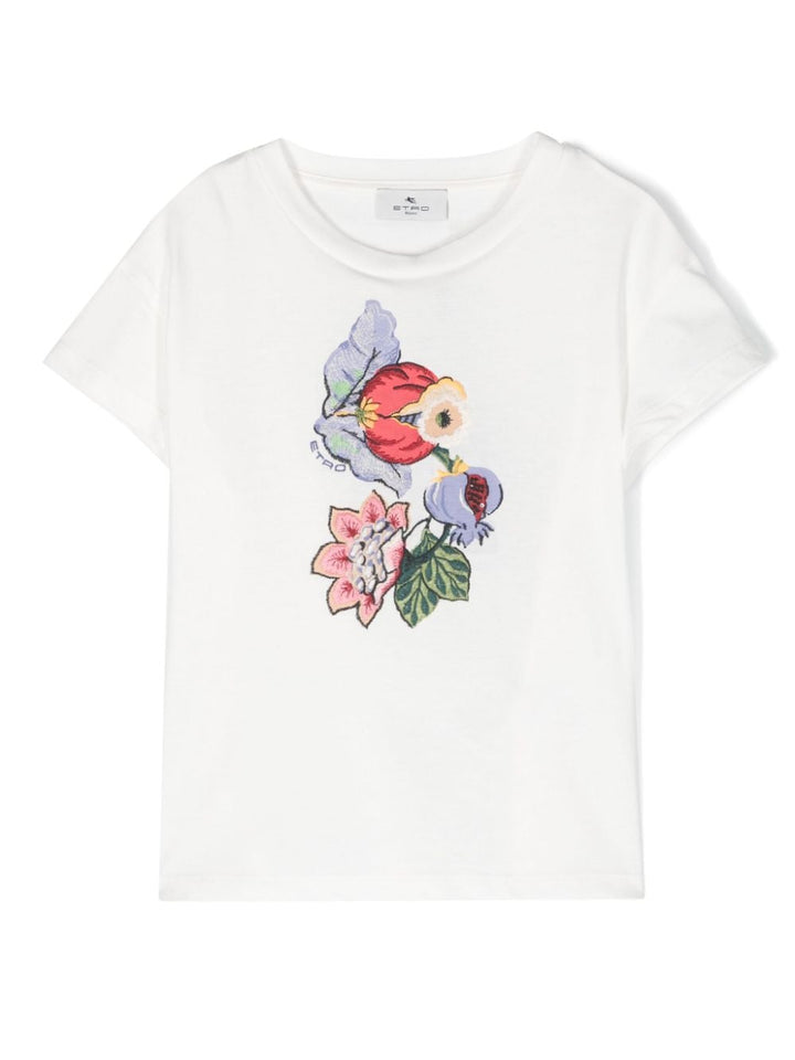T-shirt bianca per bambina con fiori