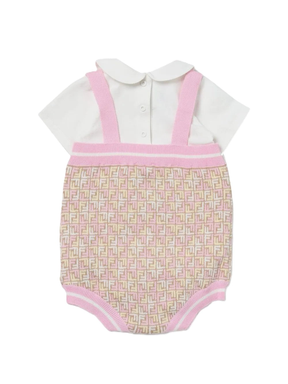 Pagliaccetto neonata con motivo FF e bretelle rosa BFG076AQUF F14OQ Fendi Kids 