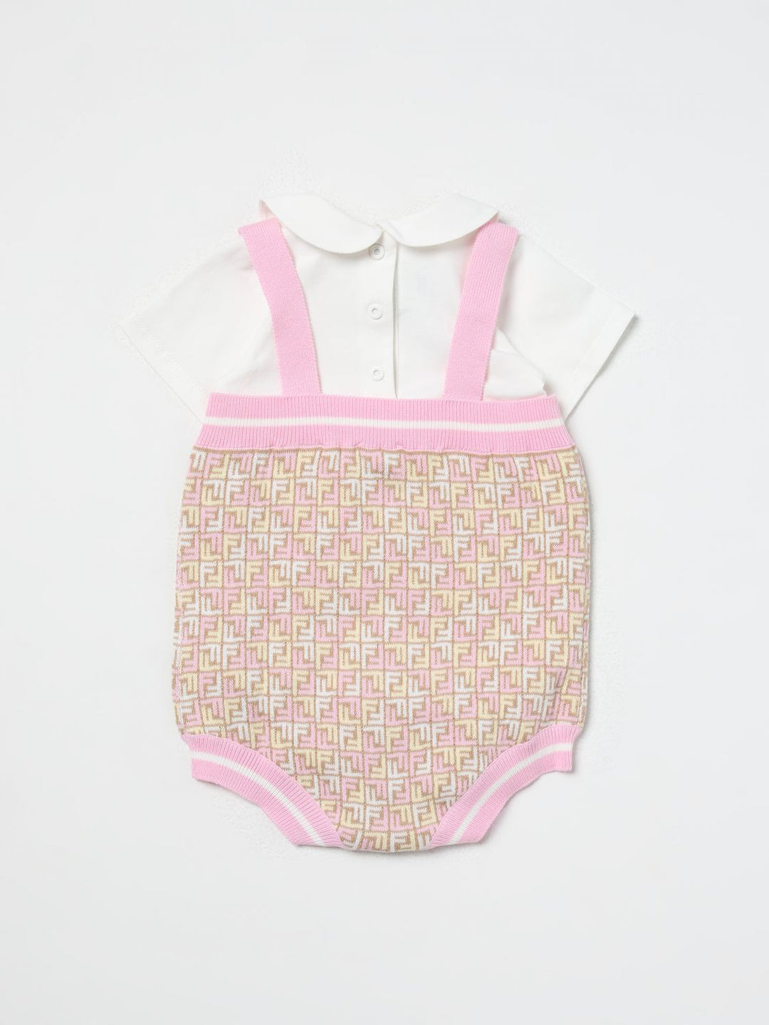 Pagliaccetto neonata con motivo FF e bretelle rosa BFG076AQUF F14OQ Fendi Kids 