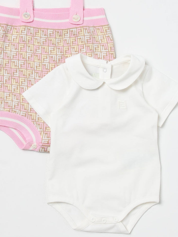 Pagliaccetto neonata con motivo FF e bretelle rosa BFG076AQUF F14OQ Fendi Kids 