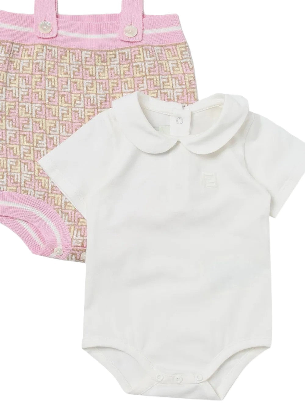 Pagliaccetto neonata con motivo FF e bretelle rosa BFG076AQUF F14OQ Fendi Kids 