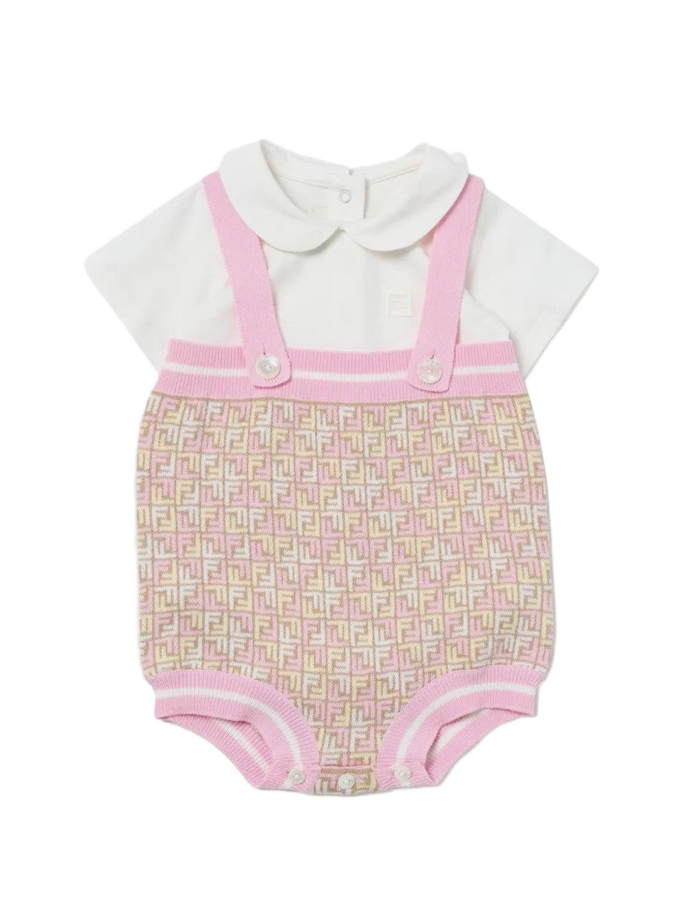 Pagliaccetto neonata con motivo FF e bretelle rosa BFG076AQUF F14OQ Fendi Kids 