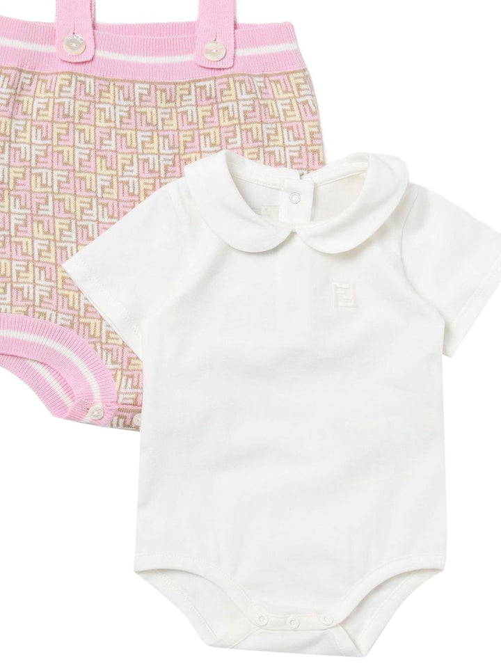 Pagliaccetto neonata con motivo FF e bretelle rosa BFG076AQUF F14OQ Fendi Kids 