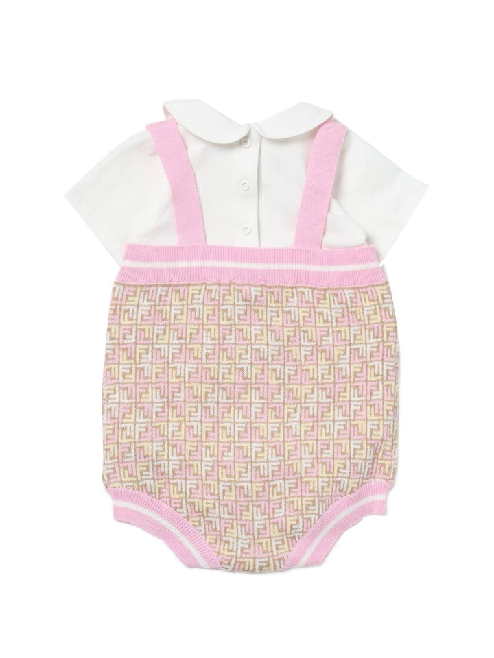 Pagliaccetto neonata con motivo FF e bretelle rosa BFG076AQUF F14OQ Fendi Kids 