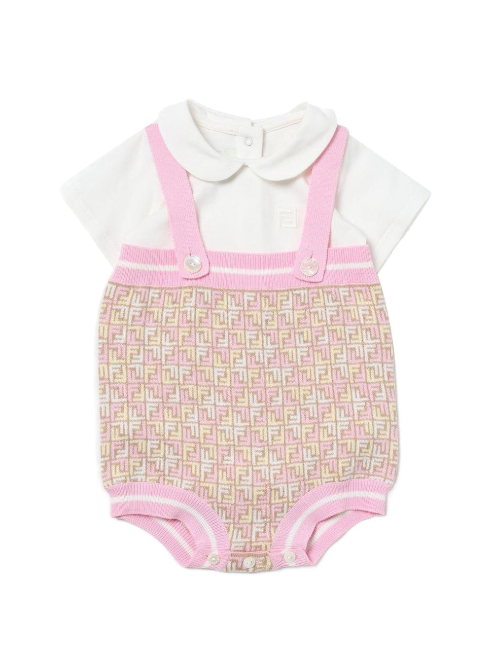 Pagliaccetto neonata con motivo FF e bretelle rosa BFG076AQUF F14OQ Fendi Kids 