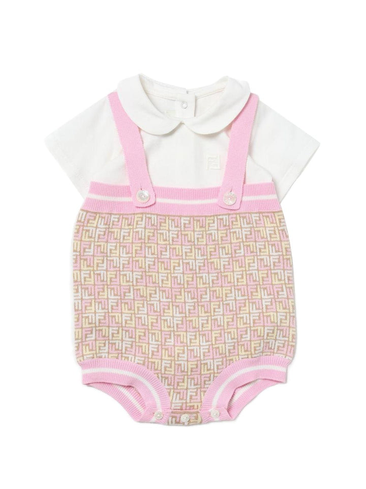 Pagliaccetto neonata con motivo FF e bretelle rosa BFG076AQUF F14OQ Fendi Kids 