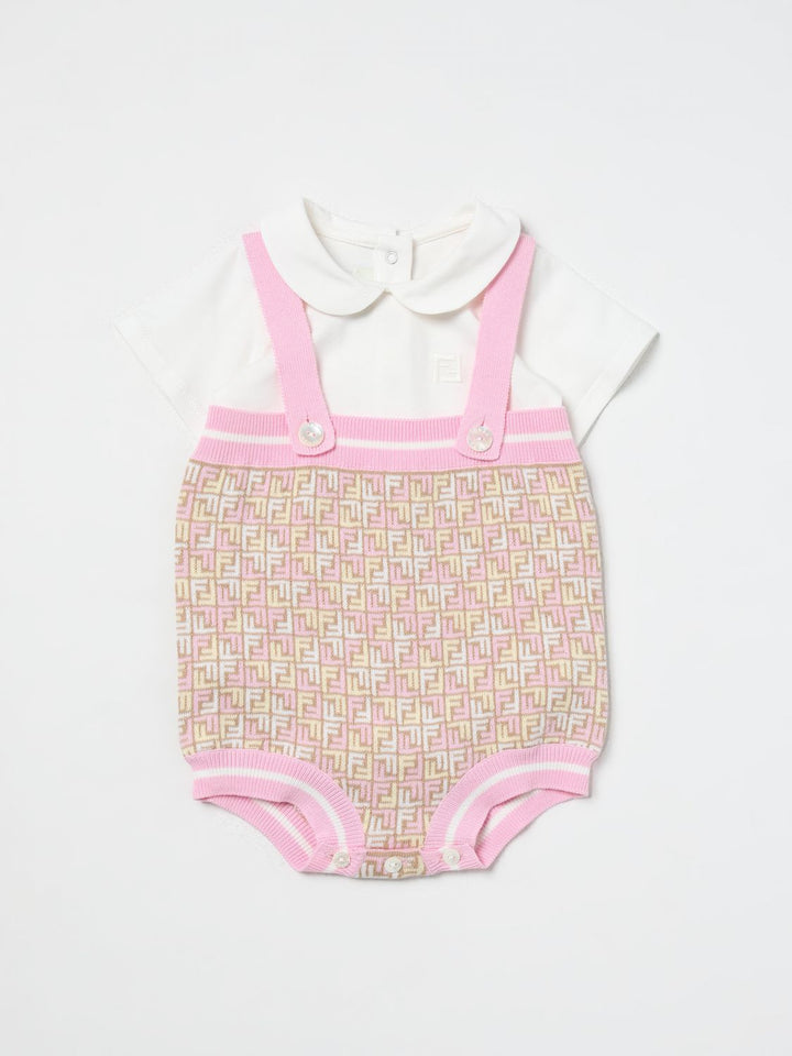 Pagliaccetto neonata con motivo FF e bretelle rosa BFG076AQUF F14OQ Fendi Kids 