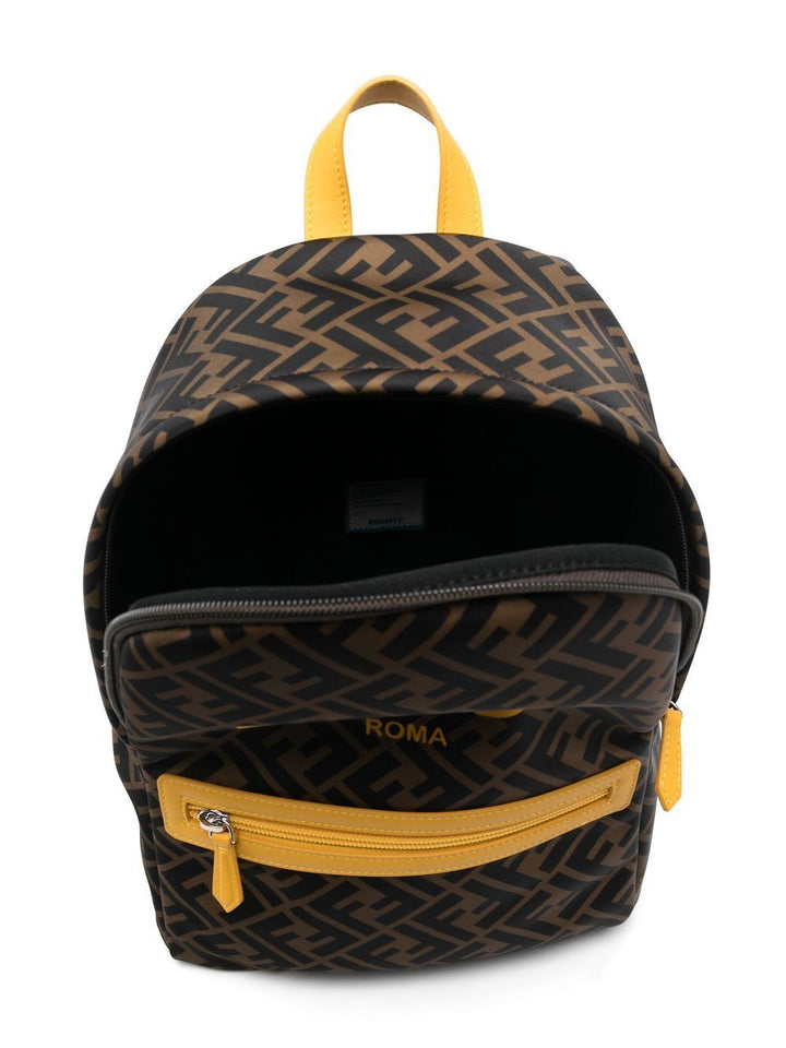 Brown and black backpack for children with logo