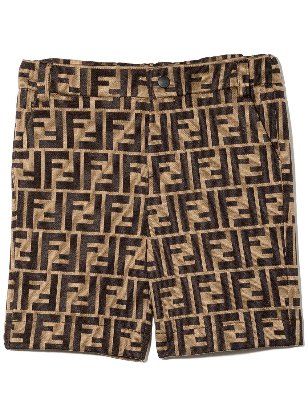 Brown Bermuda shorts for newborns with all-over logo