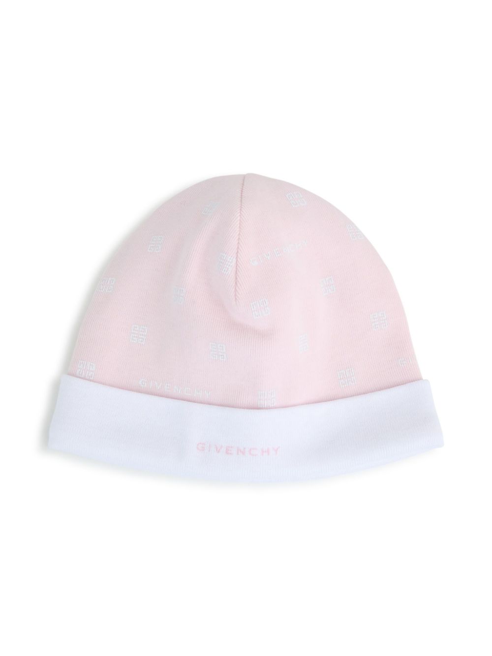 Pink and white hat for baby girls with logo