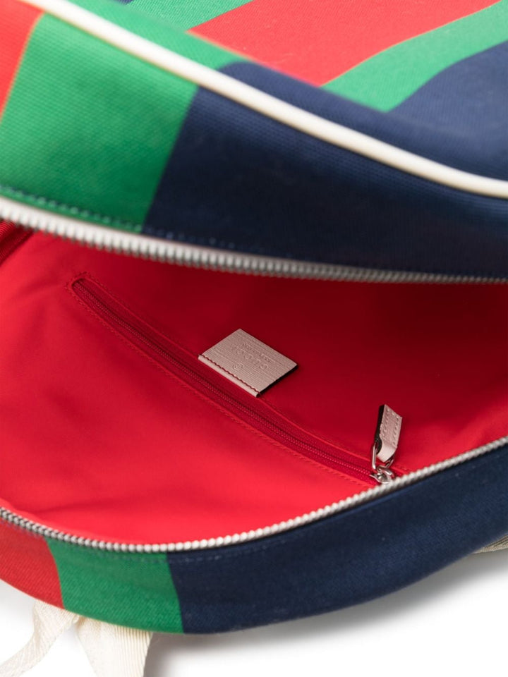 Blue, green and red backpack for children with logo