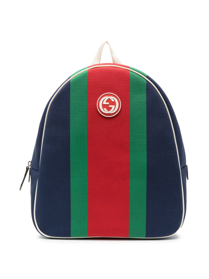 Blue, green and red backpack for children with logo