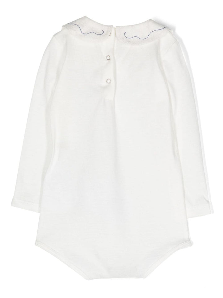 White baby bodysuit with logo