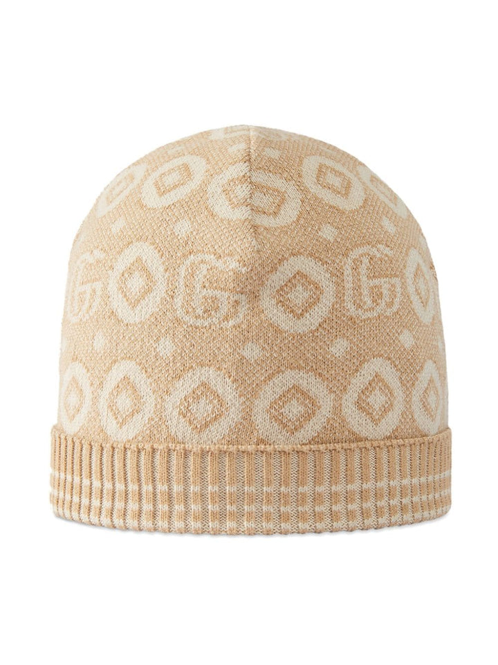Beige hat for baby girls with logo