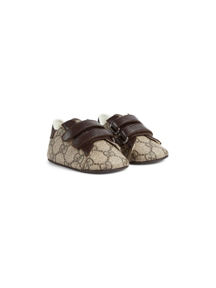 Brown sneakers for newborns with logo
