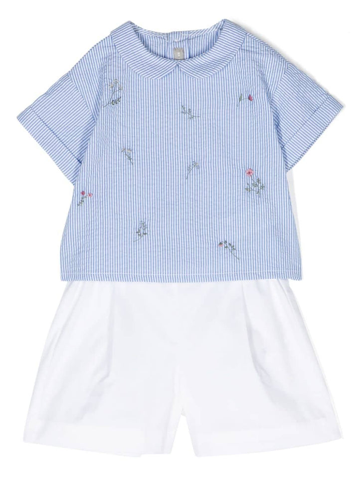 Completo azzurro e bianco per neonata P24DP487C1080 431 Il Gufo 