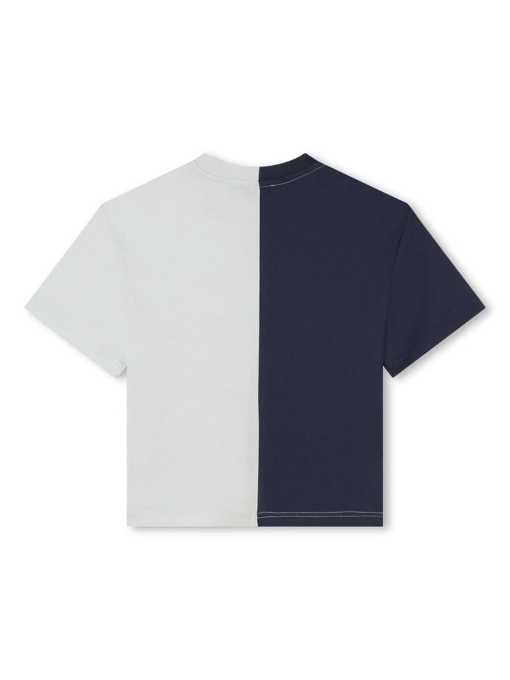 T-shirt blu e bianco per bambino con logo